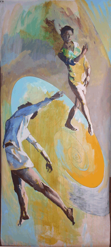 Painted Banner for Volutes Dance event by Agnès butet  at the Théâtre de la Terre, Paris